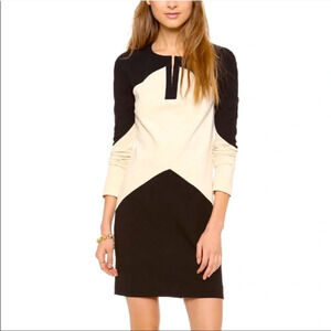 Diane von Furstenberg Sheridan 6 Long Sleeve Two-tone Dress Black Cream Classy